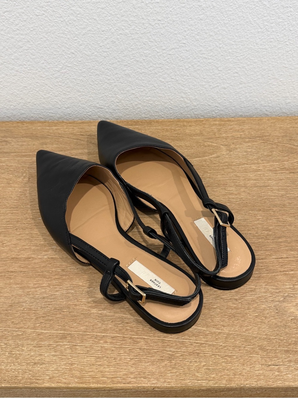 H&M Premium Collection Black Leather Pointed Slingback Flats